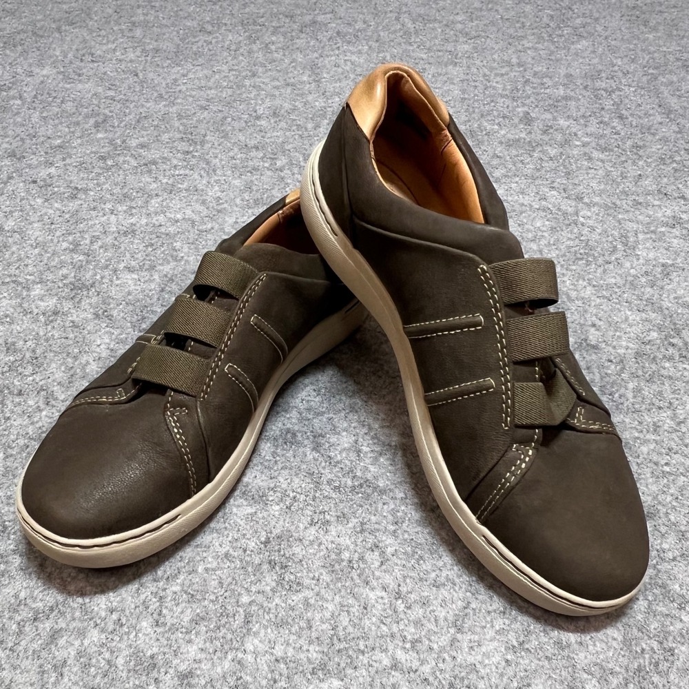 Clarks Nalle Ease Dark Olive Leather Slip On Sneakers Comfort Shoes Womens 9M